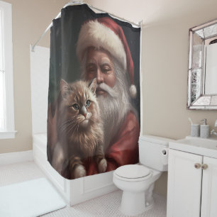Siberian Cat With Santa Claus Festive Christmas