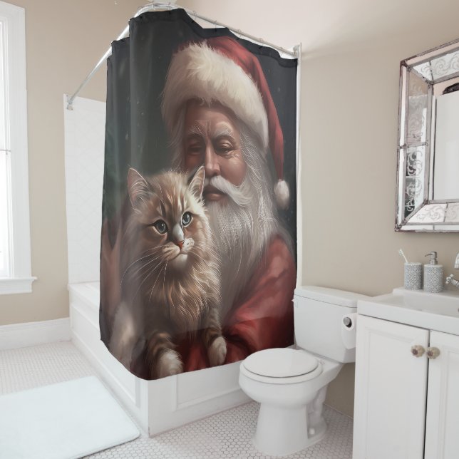 Siberian Cat With Santa Claus Festive Christmas  (In Situ)