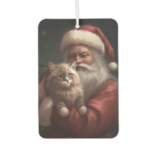 Siberian Cat With Santa Claus Festive Christmas Air Freshener
