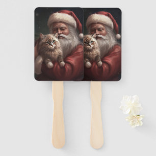 Siberian Cat With Santa Claus Festive Christmas  Hand Fan