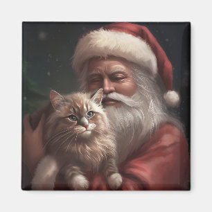 Siberian Cat With Santa Claus Festive Christmas  Magnet