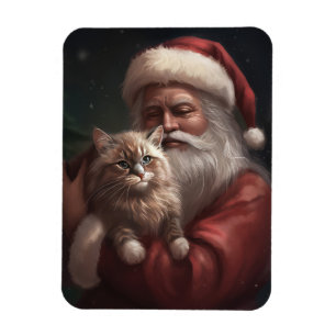Siberian Cat With Santa Claus Festive Christmas  Magnet