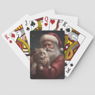 Siberian Cat With Santa Claus Festive Christmas  Playing Cards