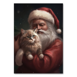 Siberian Cat With Santa Claus Festive Christmas  Table Number
