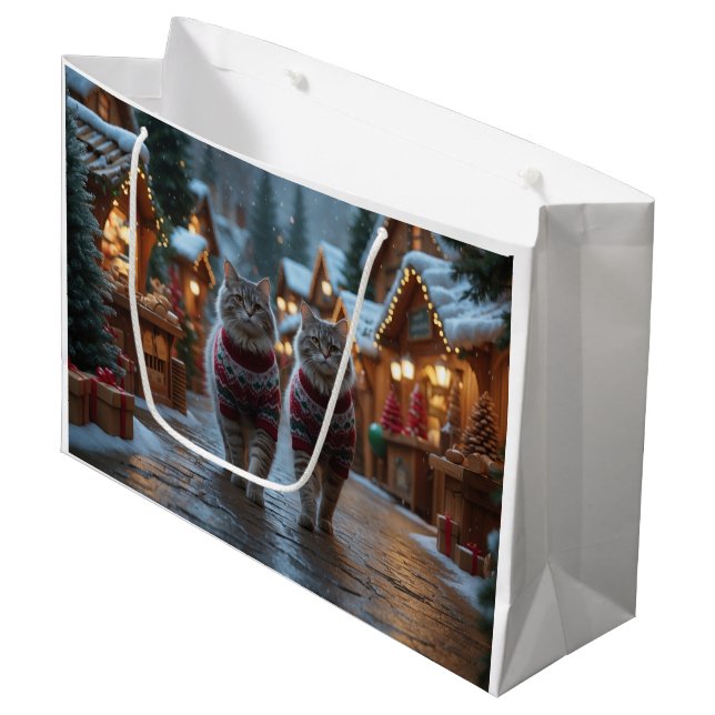 Siberian Cats Christmas Snow Holiday  Large Gift Bag (Front Angled)