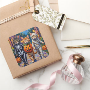 Siberian Cats Trick-or-Treating Halloween Costumes Square Sticker