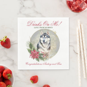 Siberian Christmas Wedding Napkins With Dogs Photo