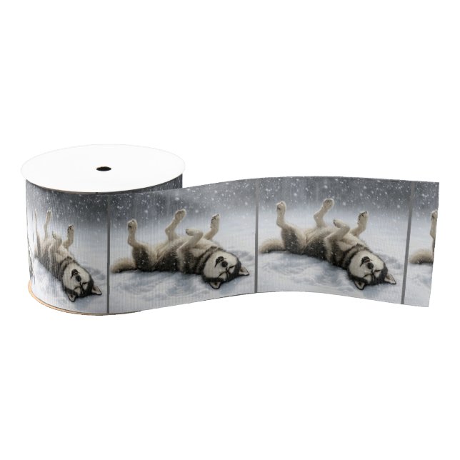 Siberian Huskey Creating a Snow Angel Grosgrain Ribbon (Spool)