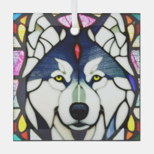 Siberian Huskie "Stained Glass"  Glass Ornament