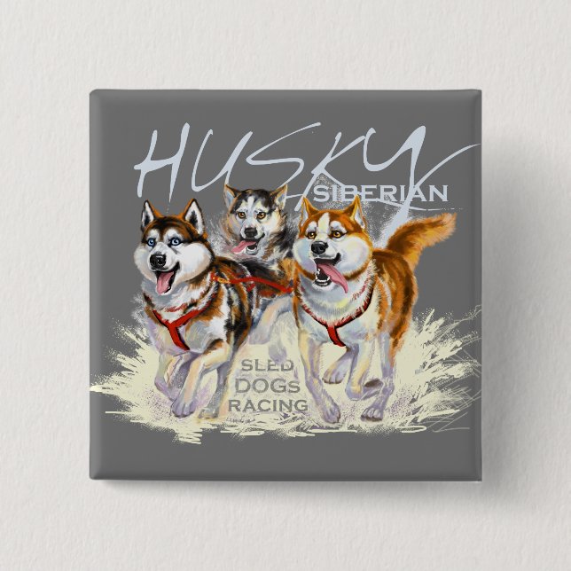 siberian husky 2 inch square button (Front)