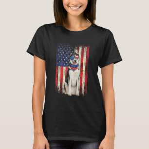 Siberian Husky American Flag 4th Of July Patriotic T-Shirt