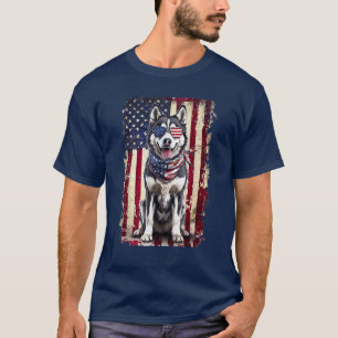 Siberian Husky American Flag 4th Of July T-Shirt