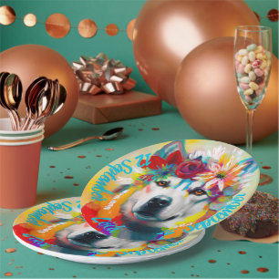 Siberian Husky Birthday Party Paper Plate