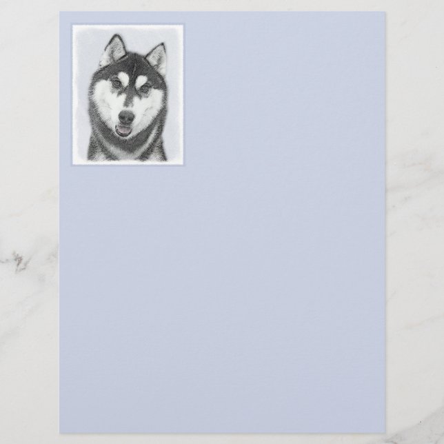Siberian Husky (Black and White) Painting Dog Art (Front)