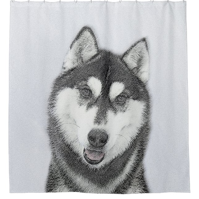 Siberian Husky (Black and White) Painting Dog Art (Front)