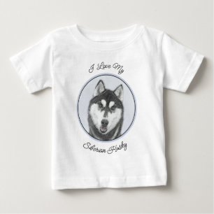 Siberian Husky (Black and White) Painting Dog Art Baby T-Shirt