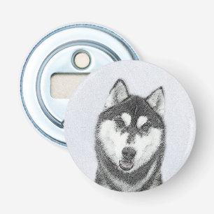 Siberian Husky (Black and White) Painting Dog Art Bottle Opener
