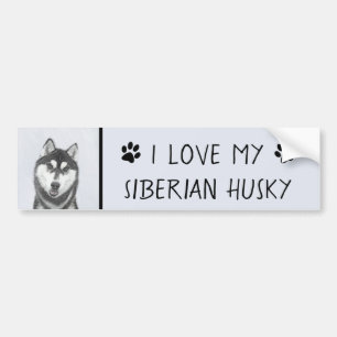 Siberian Husky (Black and White) Painting Dog Art Bumper Sticker