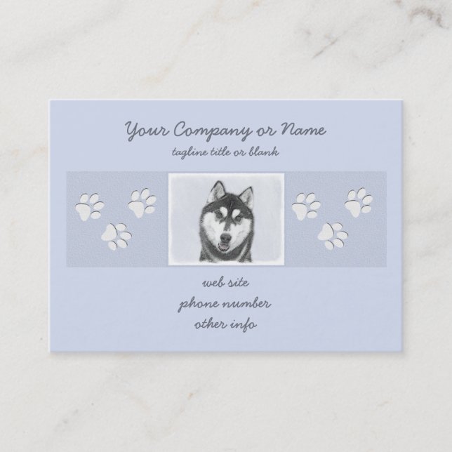 Siberian Husky (Black and White) Painting Dog Art Business Card (Front)