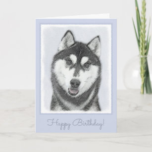 Siberian Husky (Black and White) Painting Dog Art Card