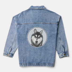Siberian Husky (Black and White) Painting Dog Art Denim Jacket