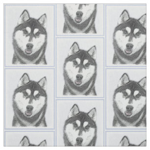Siberian Husky (Black and White) Painting Dog Art Fabric