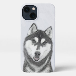 Siberian Husky (Black and White) Painting Dog Art iPhone 13 Case