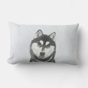 Siberian Husky (Black and White) Painting Dog Art Lumbar Pillow
