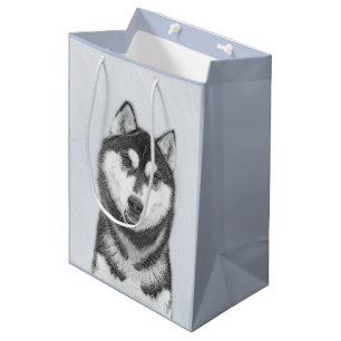 Siberian Husky (Black and White) Painting Dog Art Medium Gift Bag