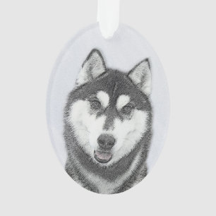 Siberian Husky (Black and White) Painting Dog Art Ornament