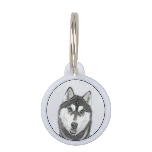 Siberian Husky (Black and White) Painting Dog Art Pet Tag