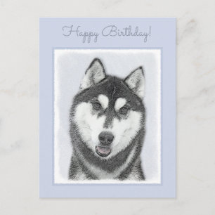 Siberian Husky (Black and White) Painting Dog Art Postcard