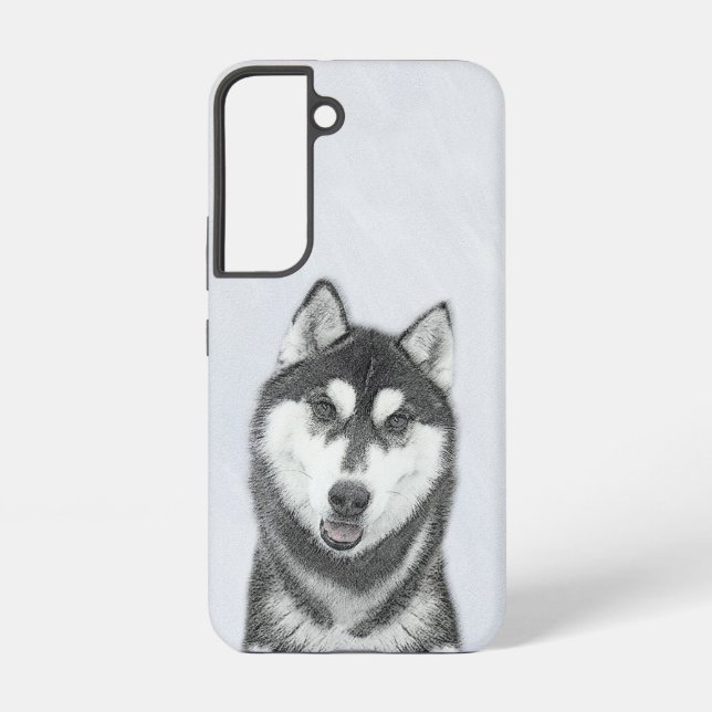 Siberian Husky (Black and White) Painting Dog Art Samsung Galaxy S22 Case (Back)