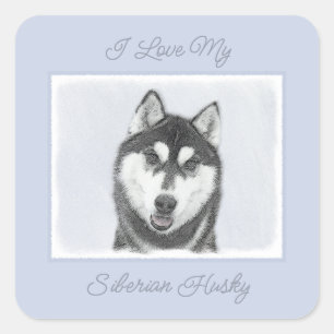 Siberian Husky (Black and White) Painting Dog Art Square Sticker