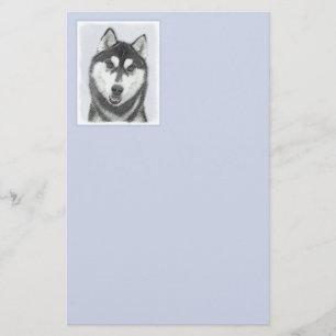 Siberian Husky (Black and White) Painting Dog Art Stationery