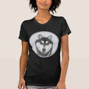 Siberian Husky (Black and White) Painting Dog Art T-Shirt