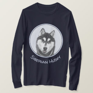 Siberian Husky (Black and White) Painting Dog Art T-Shirt