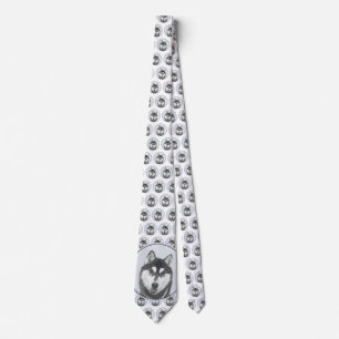 Siberian Husky (Black and White) Painting Dog Art Tie