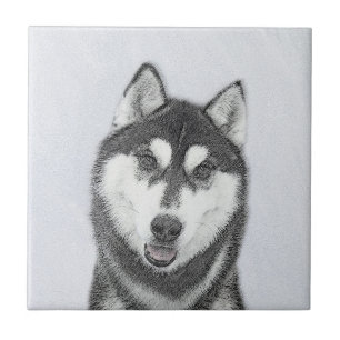 Siberian Husky (Black and White) Painting Dog Art Tile