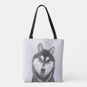Siberian Husky (Black and White) Painting Dog Art Tote Bag