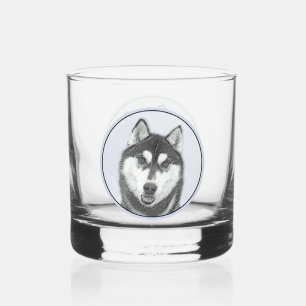 Siberian Husky (Black and White) Painting Dog Art Whiskey Glass
