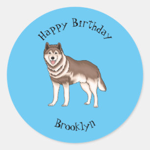 Siberian husky cartoon illustration classic round sticker