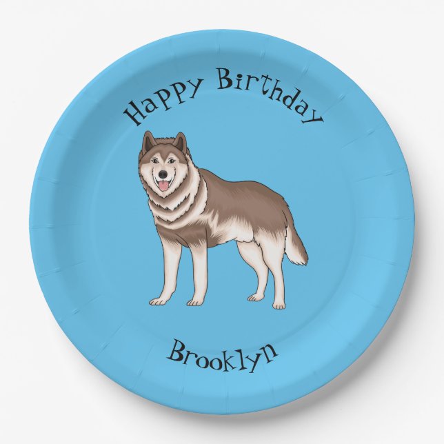 Siberian husky cartoon illustration  paper plate (Front)