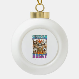 Siberian Husky Ceramic Ball Christmas Ornament