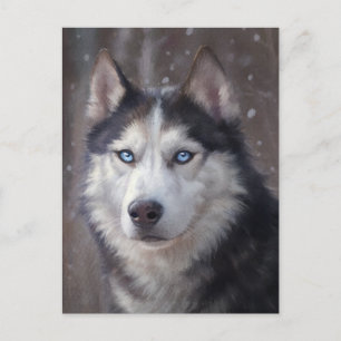 Siberian Husky Christmas Art Holiday Postcard