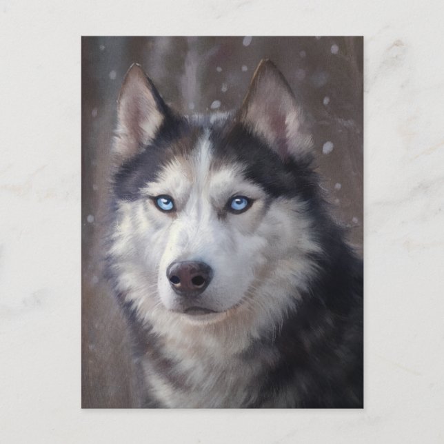 Siberian Husky Christmas Art Holiday Postcard (Front)