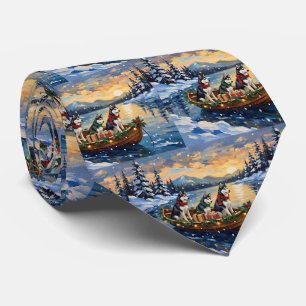 Siberian Husky Christmas Boat Holiday Tie
