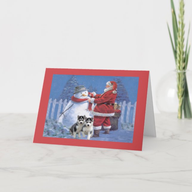 Siberian Husky Christmas Card Santa Snowman (Front)