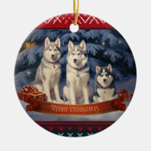 Siberian Husky Christmas Ceramic Ornament