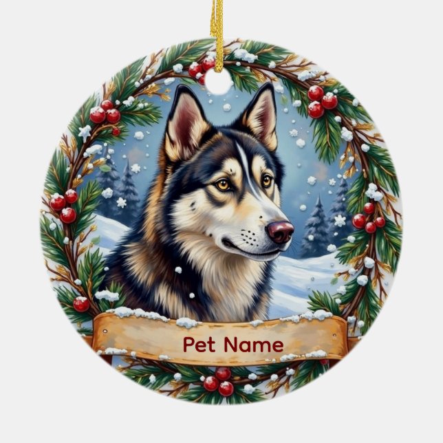 Siberian Husky Christmas Ceramic Ornament (Back)